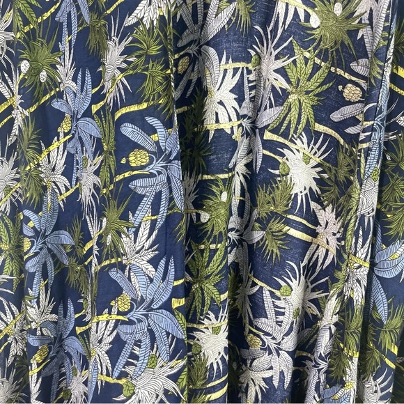 Janice Kimono Wrap Cover Up Navy Hawaiian Vacation Fringe Blue Green - Picture 2 of 6